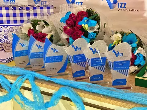 Distinctions and recognition awards presented to Vizz Web Solutions employees for outstanding performance